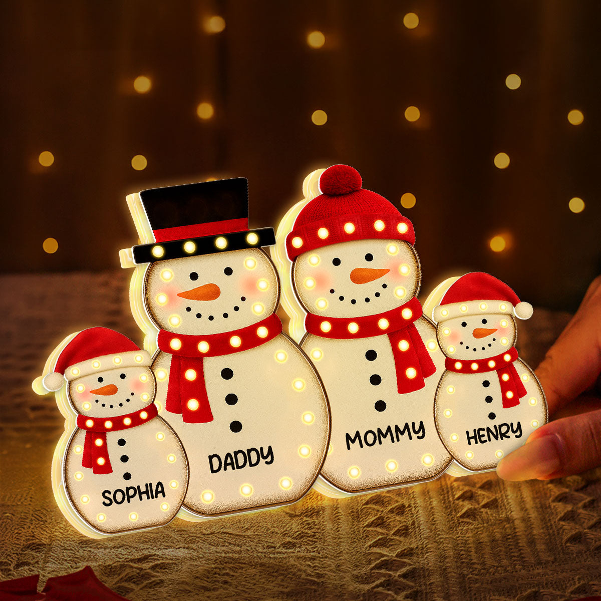 Snowman Family Marquee Effect Personalized LED Light Box, Christmas Gift Decoration