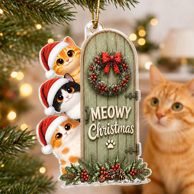Meowy Christmas Cute Cats Peeking - Personalized Acrylic Ornament - Christmas Gift for Cat Lovers, Farmhouse Decor