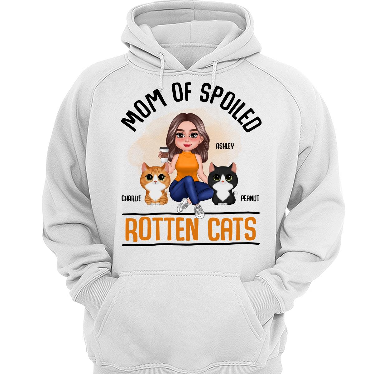 Mom Of Spoiled Rotten Cats Watercolor Cute Cat & Pretty Woman Personalized Shirt