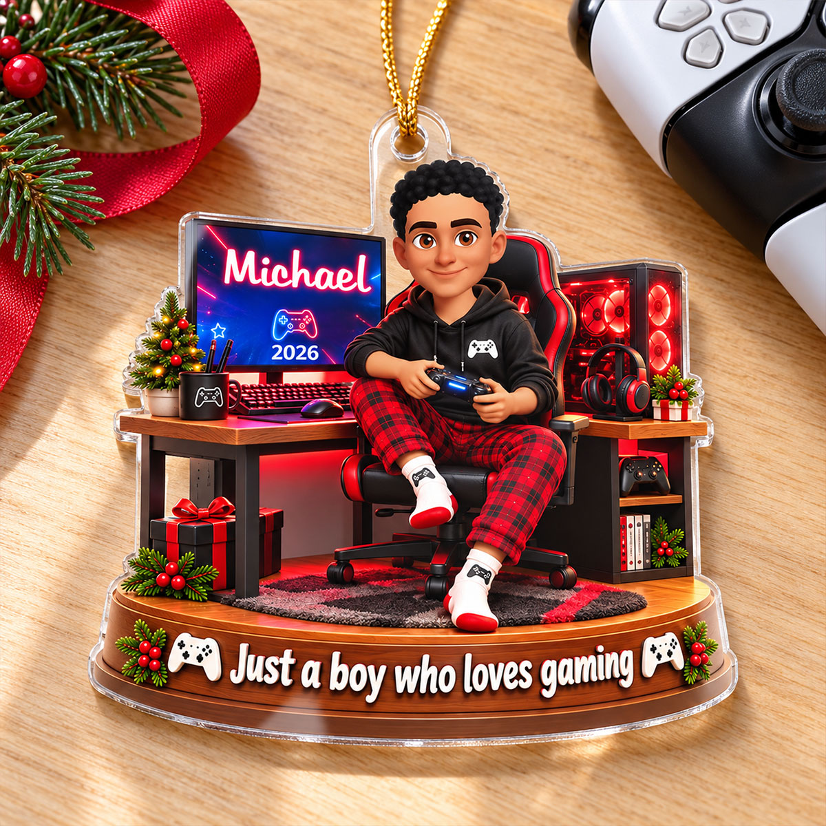 Just a Boy Who Loves Gaming - Personalized Acrylic Ornament - Christmas Gift for Son, Grandson