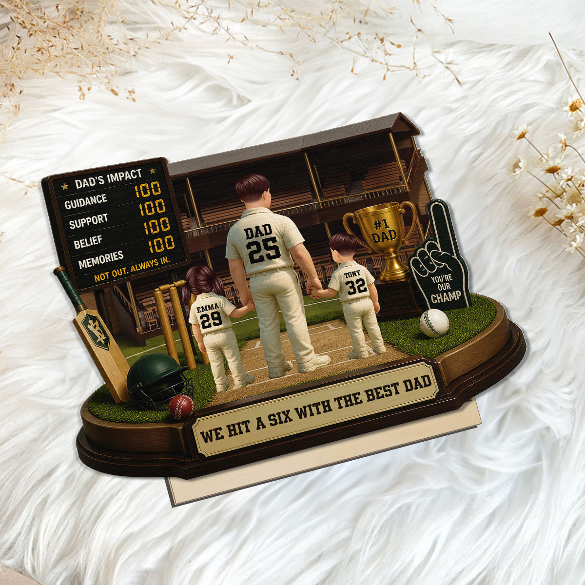 Hit A Six With The Best Dad Cricket Dad - Personalised 2-Layered Wooden Plaque - Father's Day Gift For Husband, Dad