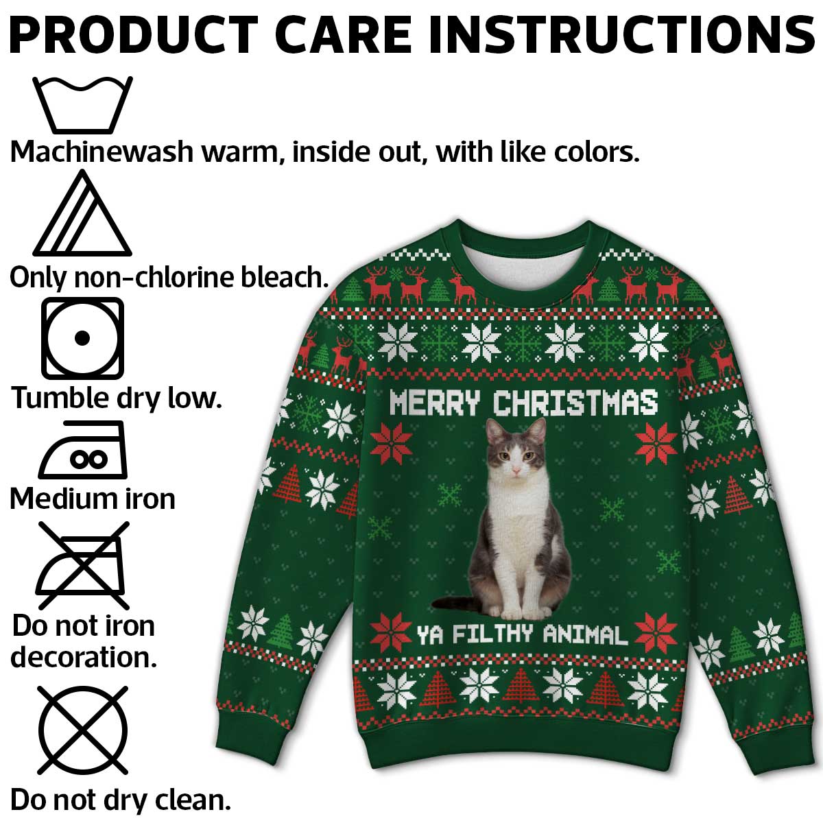 Merry Christmas Ya Filthy Animal Photo Inserted Personalized Faux Knit Ugly Sweater