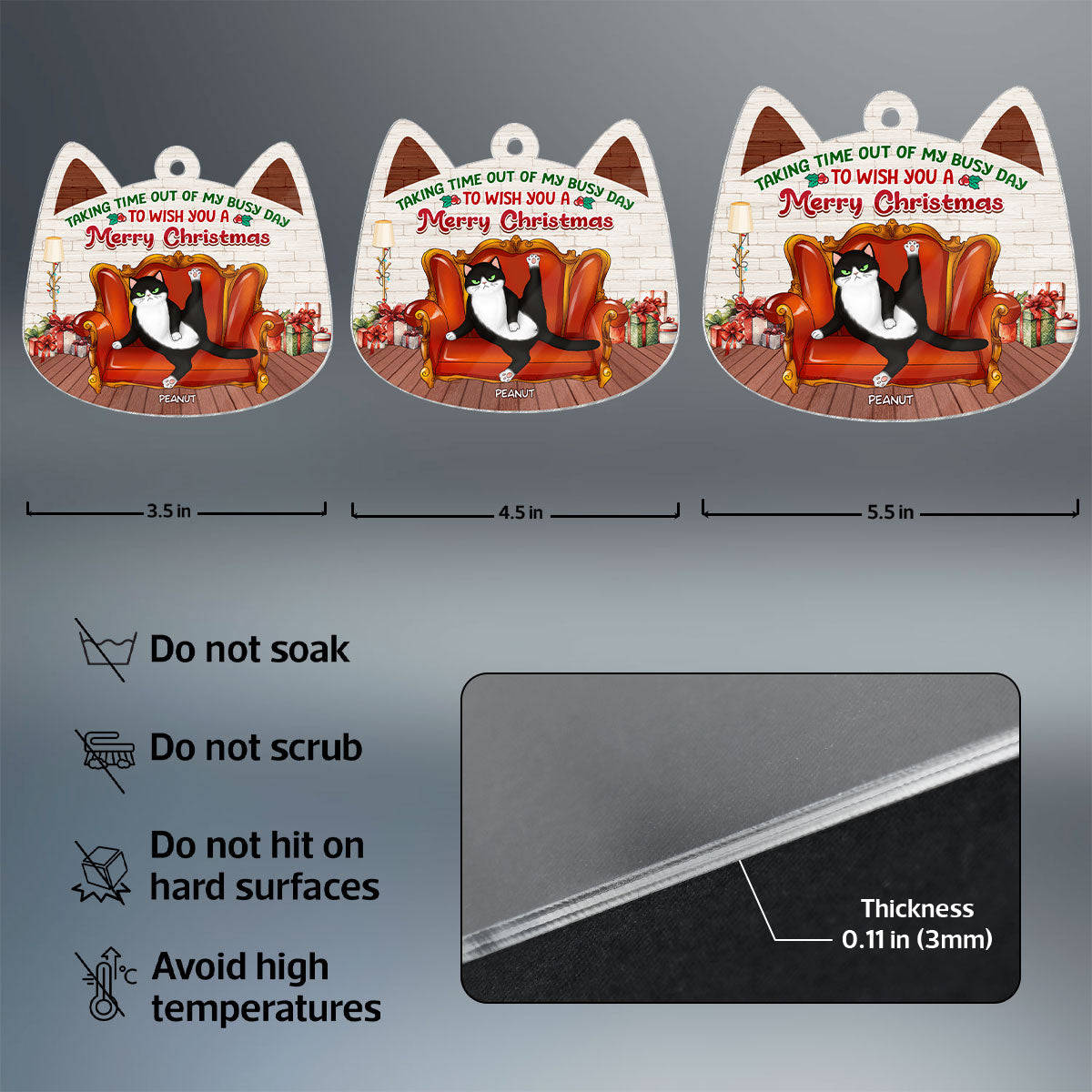 Sassy Fluffy Cats Taking Time Wish You Merry Christmas Personalized Acrylic Ornament, Funny Christmas Gift For Cat Lovers