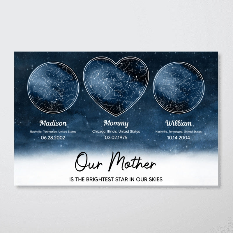 Mom The Brightest Star Custom Star Map by Location & Date, Real Astronomical Data, Personalized Poster Gift for Mom from Daughter, Gift for Mom from Son