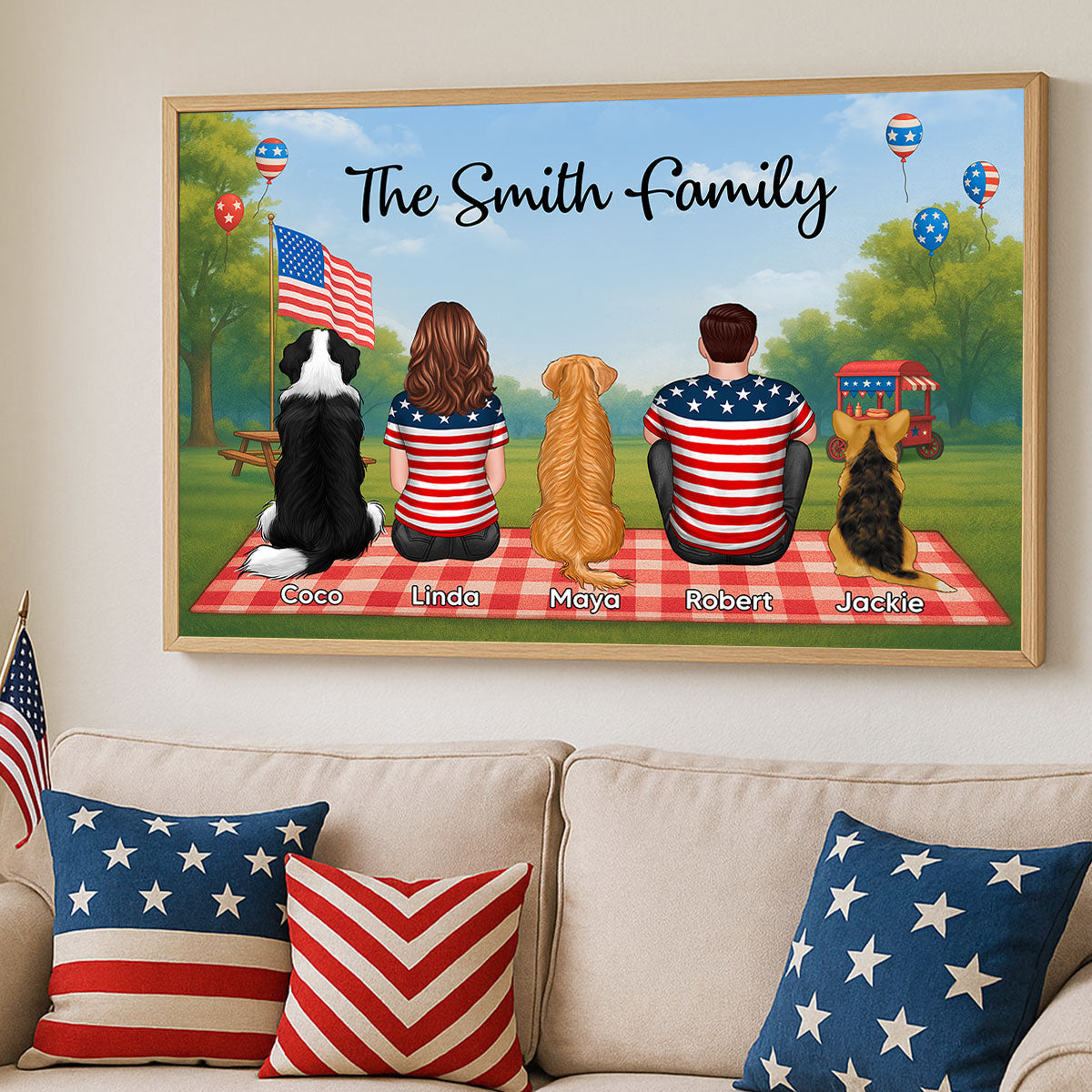 American Family In Park Picnic 4th Of July Personalized Poster