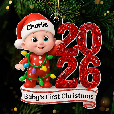 Baby's First Christmas 3D Effect Baby Standing By Year - Personalized Acrylic Ornament