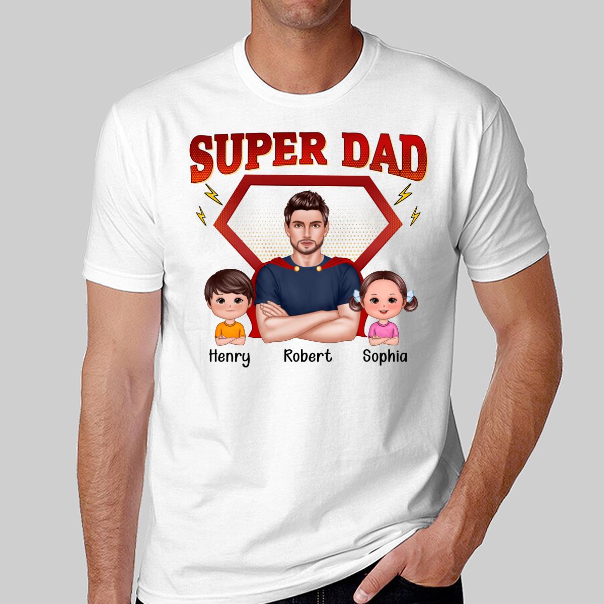 Super Dad Cool Man & Doll Kids Personalized Shirt