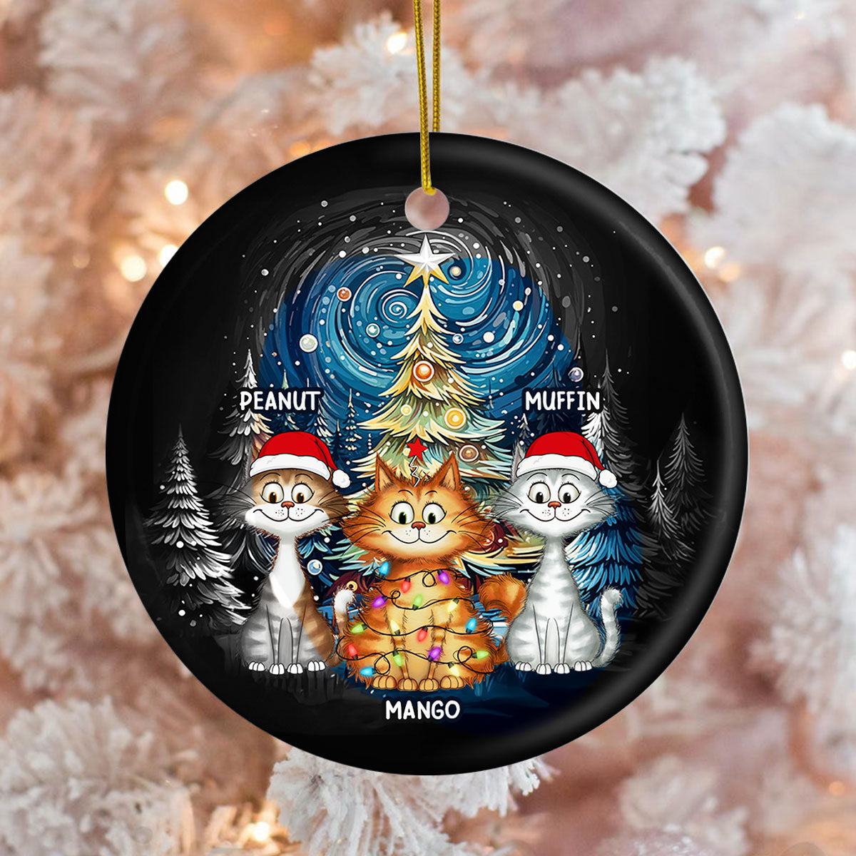 Christmas Magical Quirky Cat Ceramic Ornament, Personalized Whimsical Christmas Tree Quirky Cat Ornament, Unique Christmas Decor For Cat Lovers
