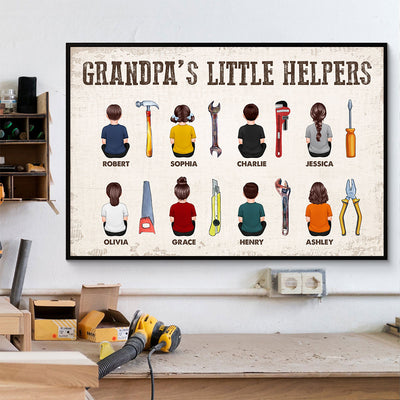Dad Grandpa Dad Little Helpers Man Kids Dogs Cats Personalized Poster, Meaningful Father's Day Gift for Dad, Gift for Husband