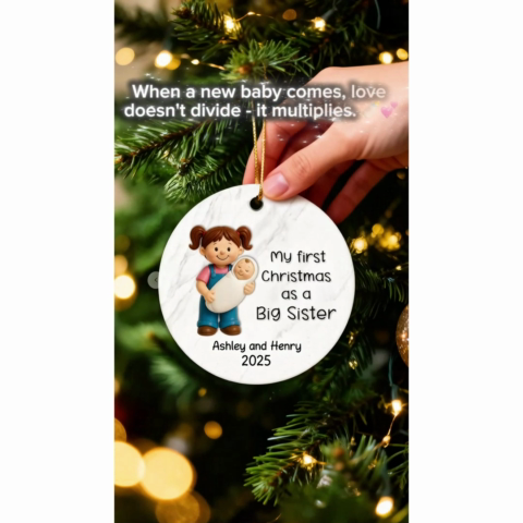My First Christmas As Big Sister Big Brother - Personalized Ceramic Ornament - Proud New Big Siblings Gift