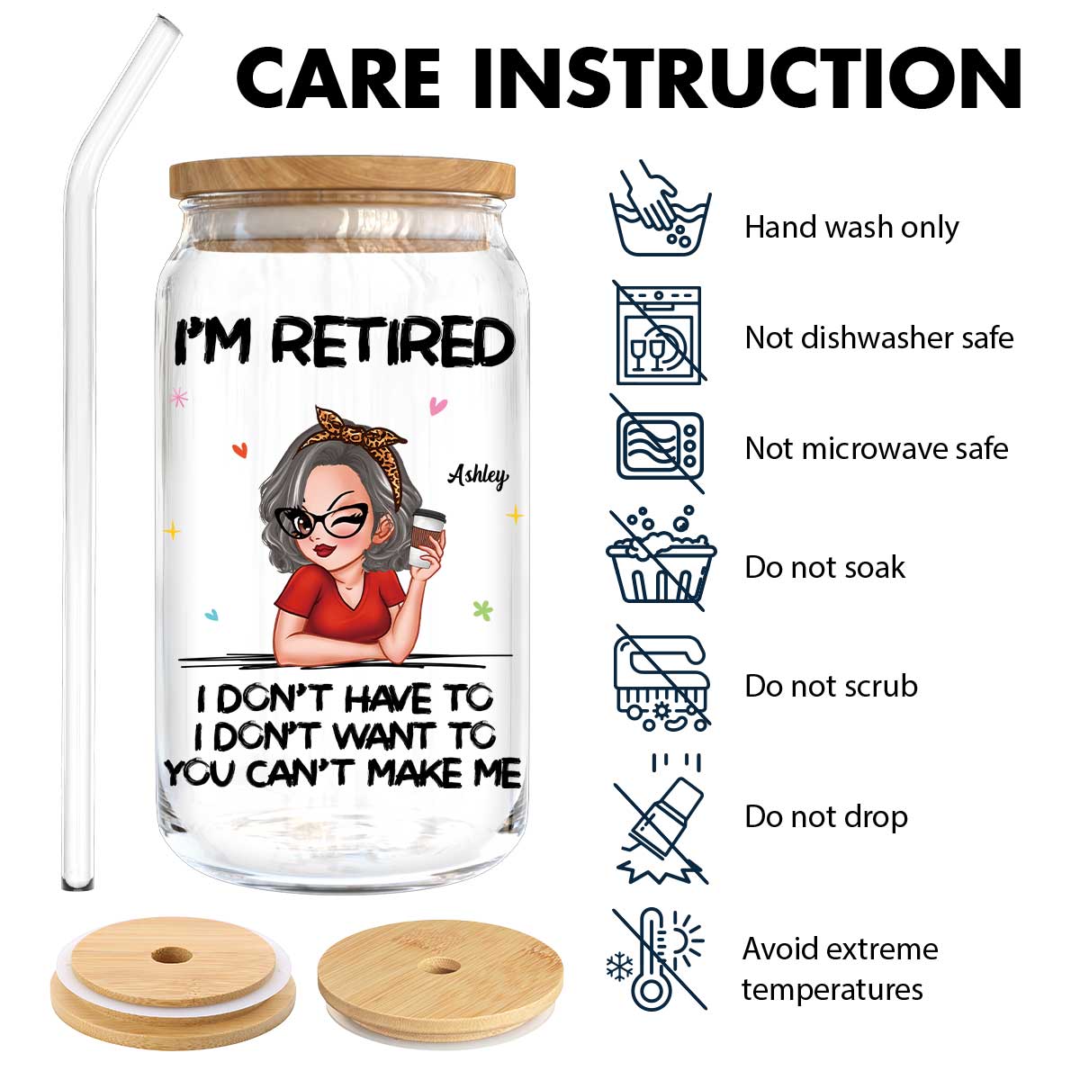 I‘m Retired You Can’t Make Me Retirement Gift Personalized Clear Glass Can