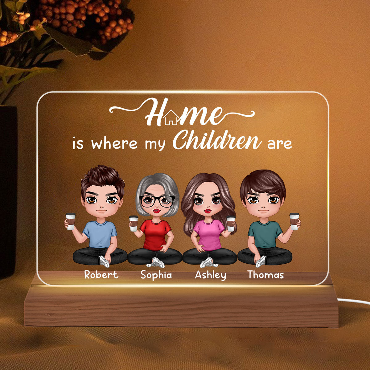 Home Is Where My Kids Are Doll Mother Children Sitting Personalized Custom Shape LED Night Light