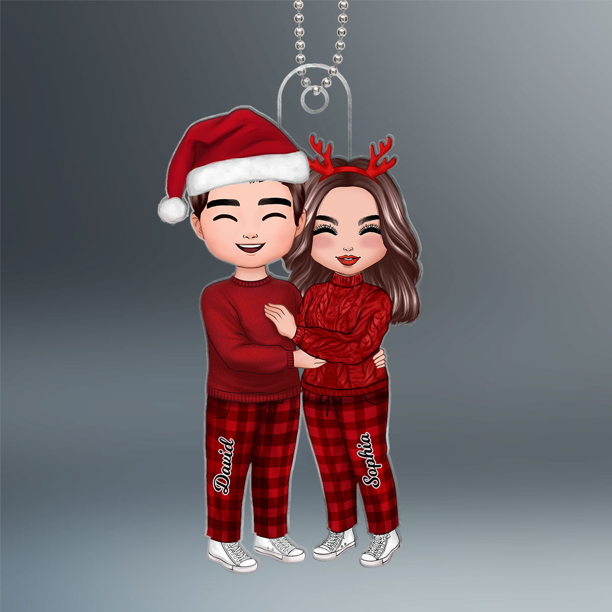Christmas Doll Couple Standing Hugging Personalized Acrylic Ornament