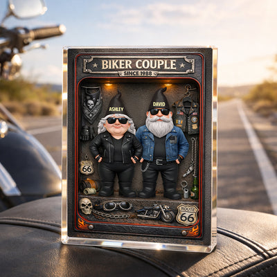 Biker Couple Custom Action Figure - Personalized Acrylic Block Plaque - Anniversary, Valentine's Day Gift, Gift For Him, Gift For Her
