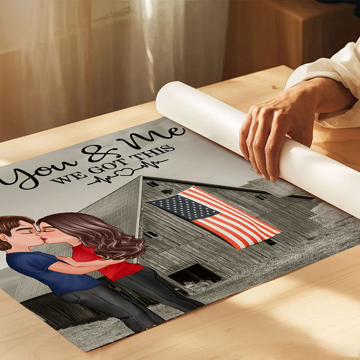 Retro Barn American Flag Thin Blue Line Hero Couple Personalized Poster, Anniversary  Gift For Him, Her, Husband, Wife, Proud Occupation