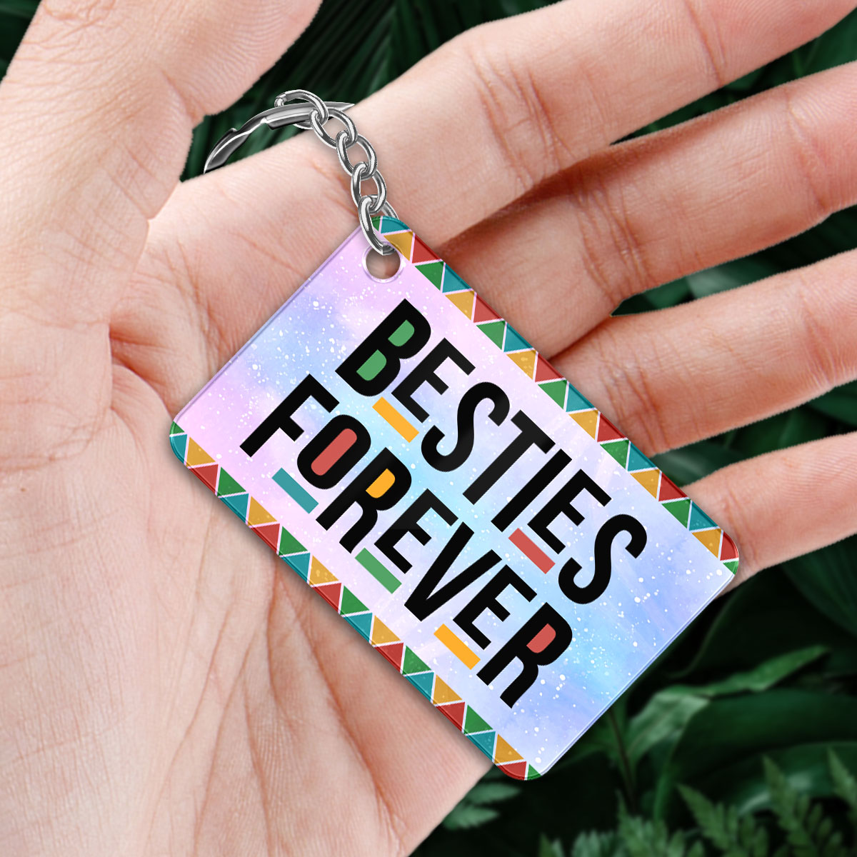 Sisters Forever Colorful Pattern Pretty Doll Besties Personalized Acrylic Keychain