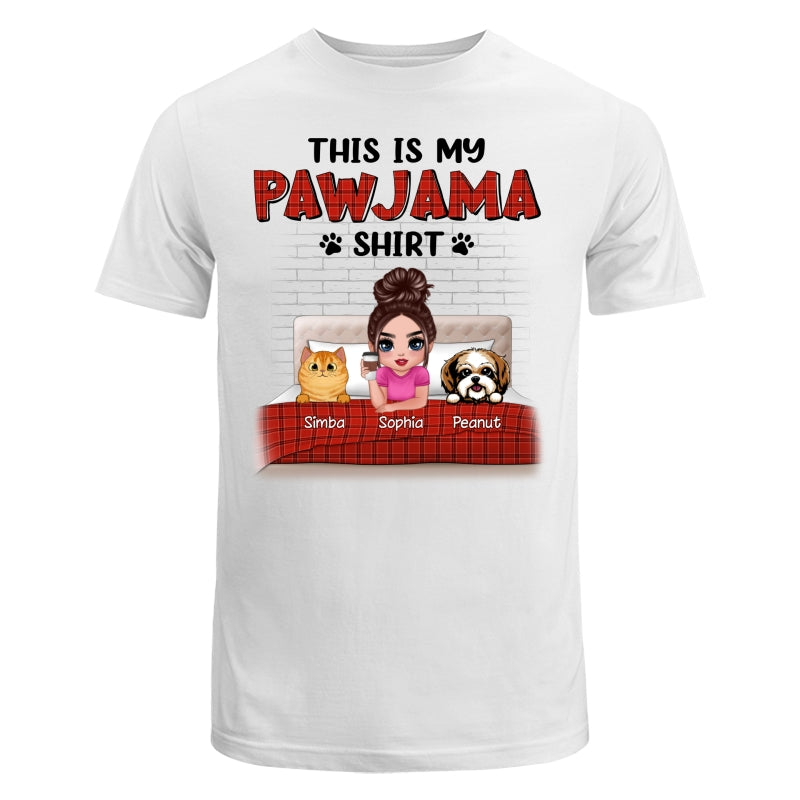 This Is My Pawjama Shirt Dogs Cats On Bed Checkered Pattern Personalized Shirt
