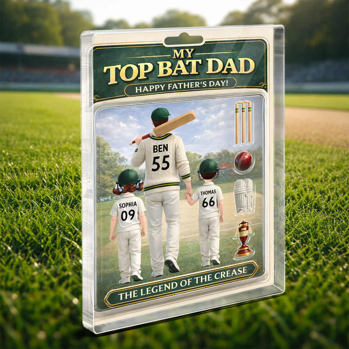 My Top Bat Dad Cricket - Personalised Acrylic Block Plaque - UK Father's Day Gift, Heartfelt Gift For Dad