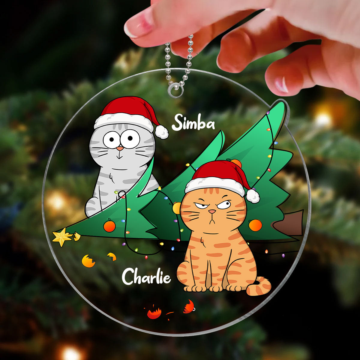 Naughty Cats Knocked Down Christmas Tree Personalized Acrylic Ornament