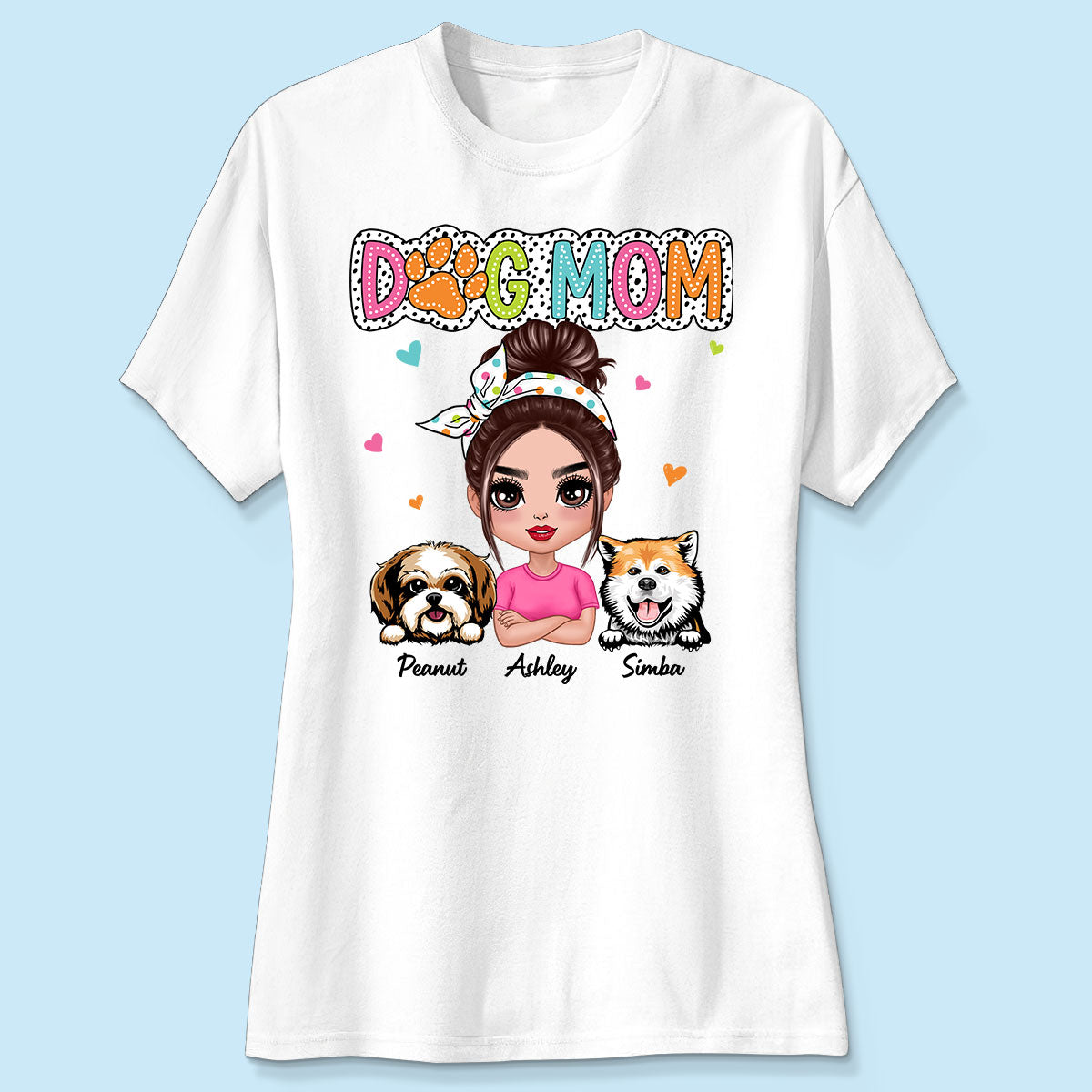 Dog Mom Summer Vibe Dots Sassy Woman & Peeking Dogs Personalized Shirt