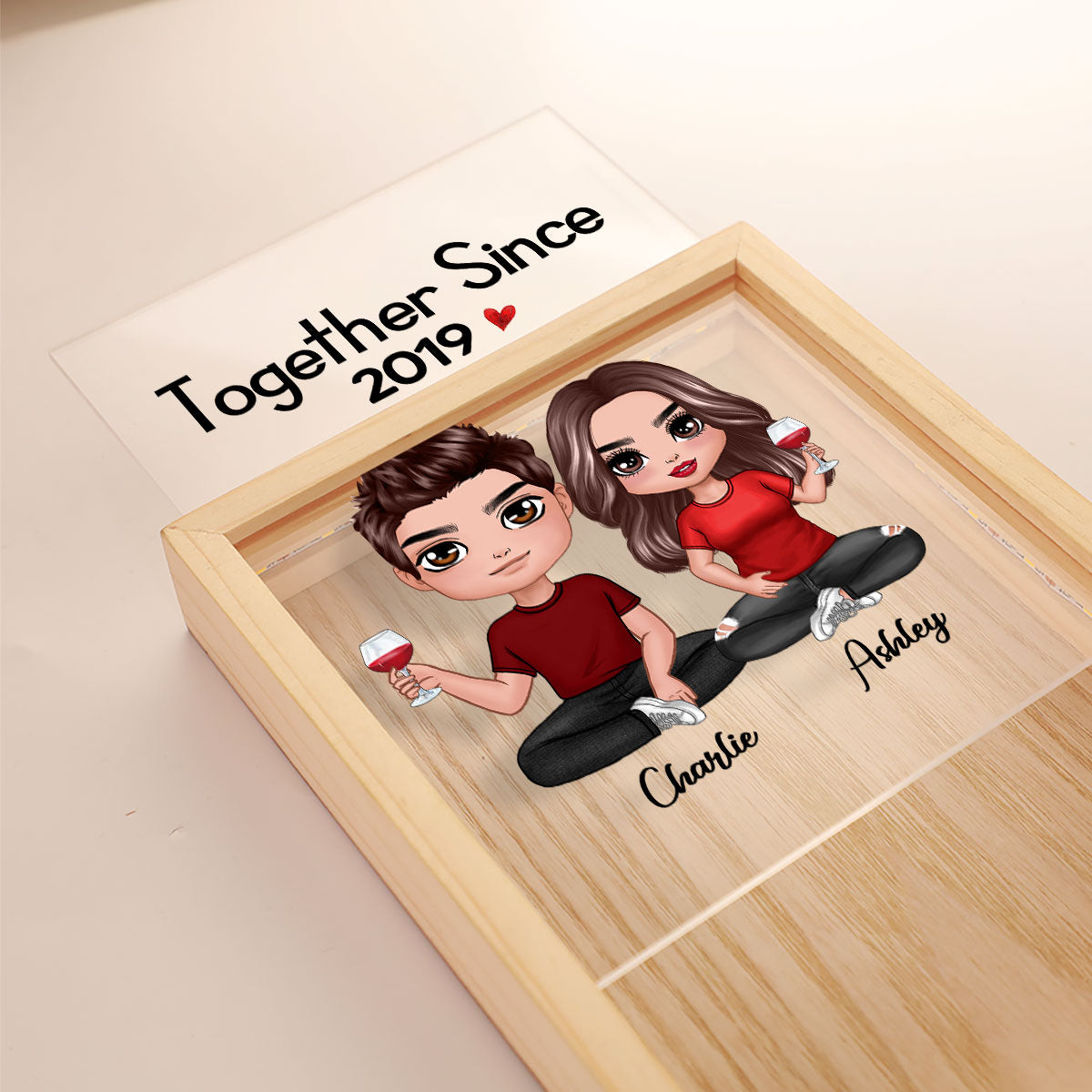 Doll Couple Sitting Gift For Him Gift For Her Personalized Wooden Frame Light Box