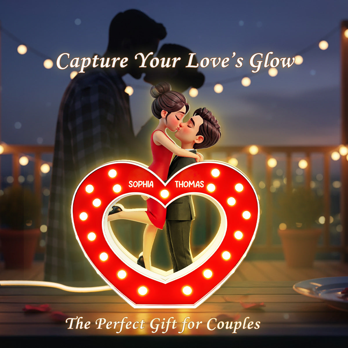 Eternal Heart LOVE Couple Hugging Kissing - Personalized Light Box - Valentine's Day Gift For Couple, For Him, For Her