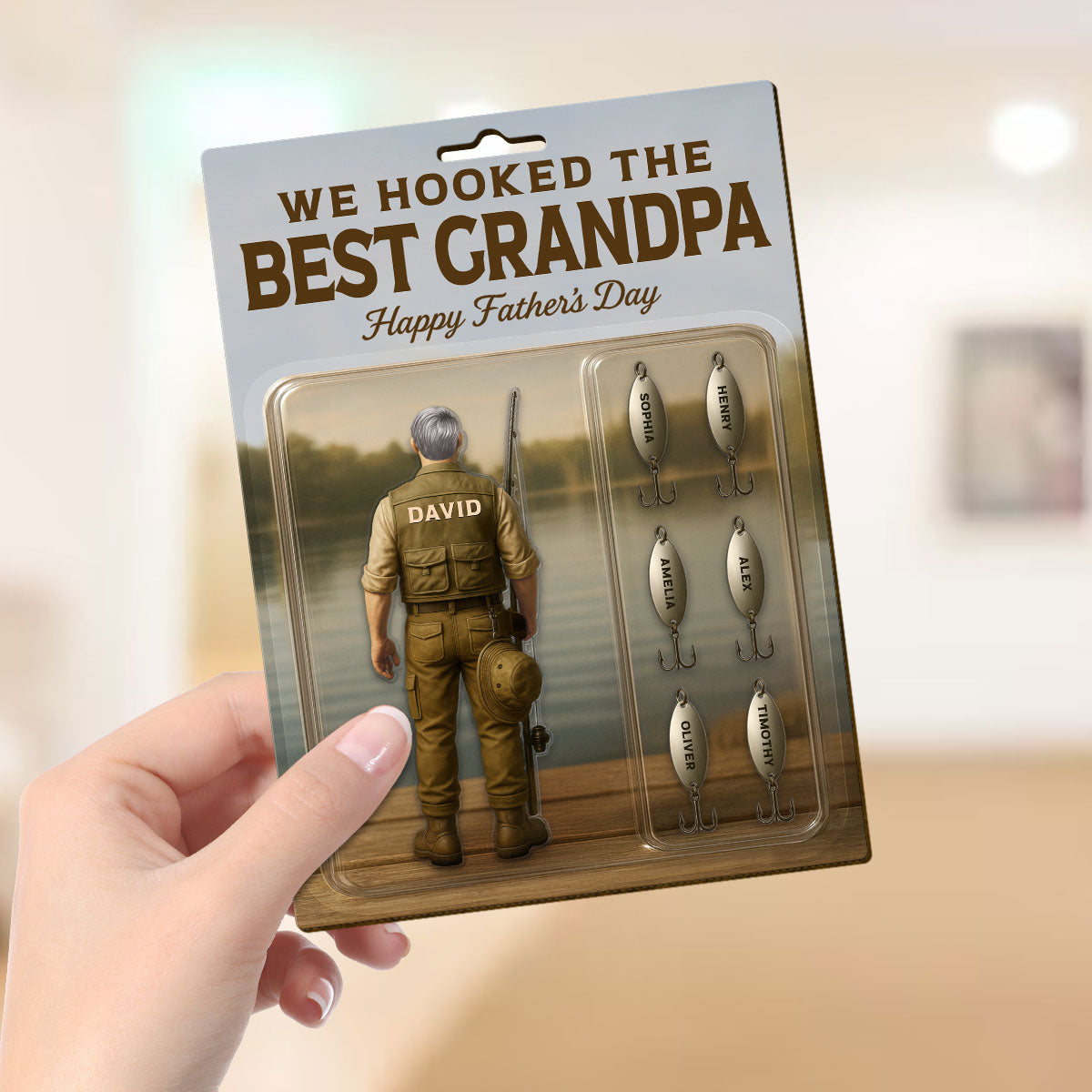 We Hooked The Best Dad Grandpa Fishing With Kids' Names Custom Figure Personalized Standing Wooden Plaque, Perfect Father's Day Gift For Fishing Dad, For Husband, For Grandpa