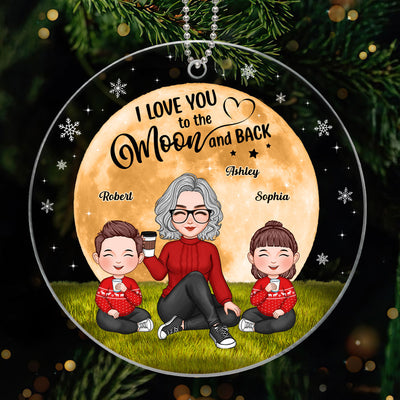 Grandma Cute Grandkids Sitting In Moon Light Personalized Acrylic Ornament