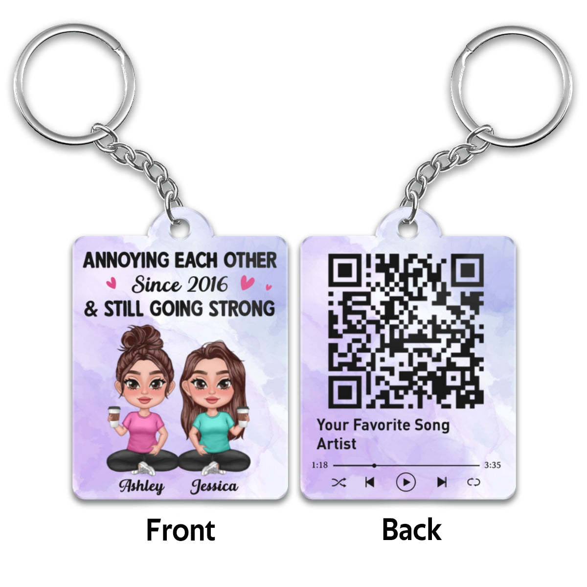 Doll Besties Thick Lips Sisters Forever Favorite Song QR Code Personalized Acrylic Keychain