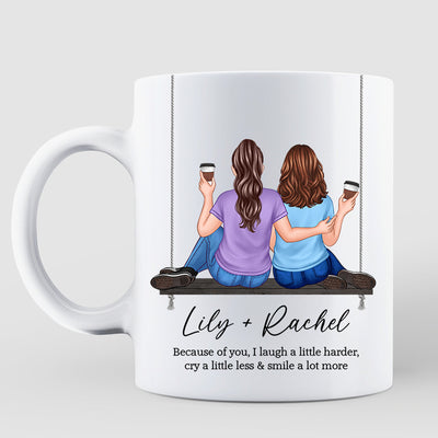 Embracing Besties Sisters On Swing Personalized Mug