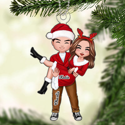 Doll Couple Man Holding Woman Christmas Gift For Him For Her Personalized Acrylic Ornament