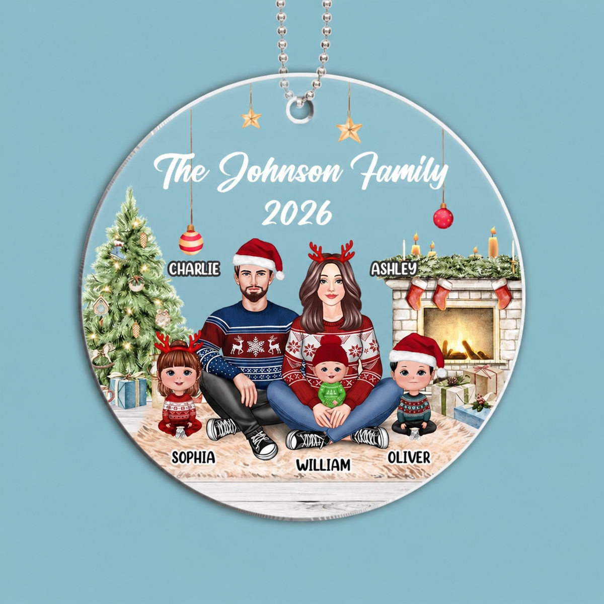 Pretty Family Sitting In House Personalized Acrylic Ornament