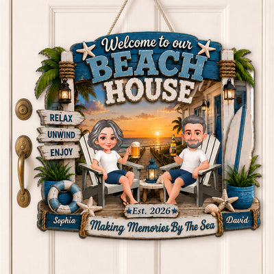 Welcome To Our Beach House - Personalized Wood Sign - Gift For Couple, Summer Decoration