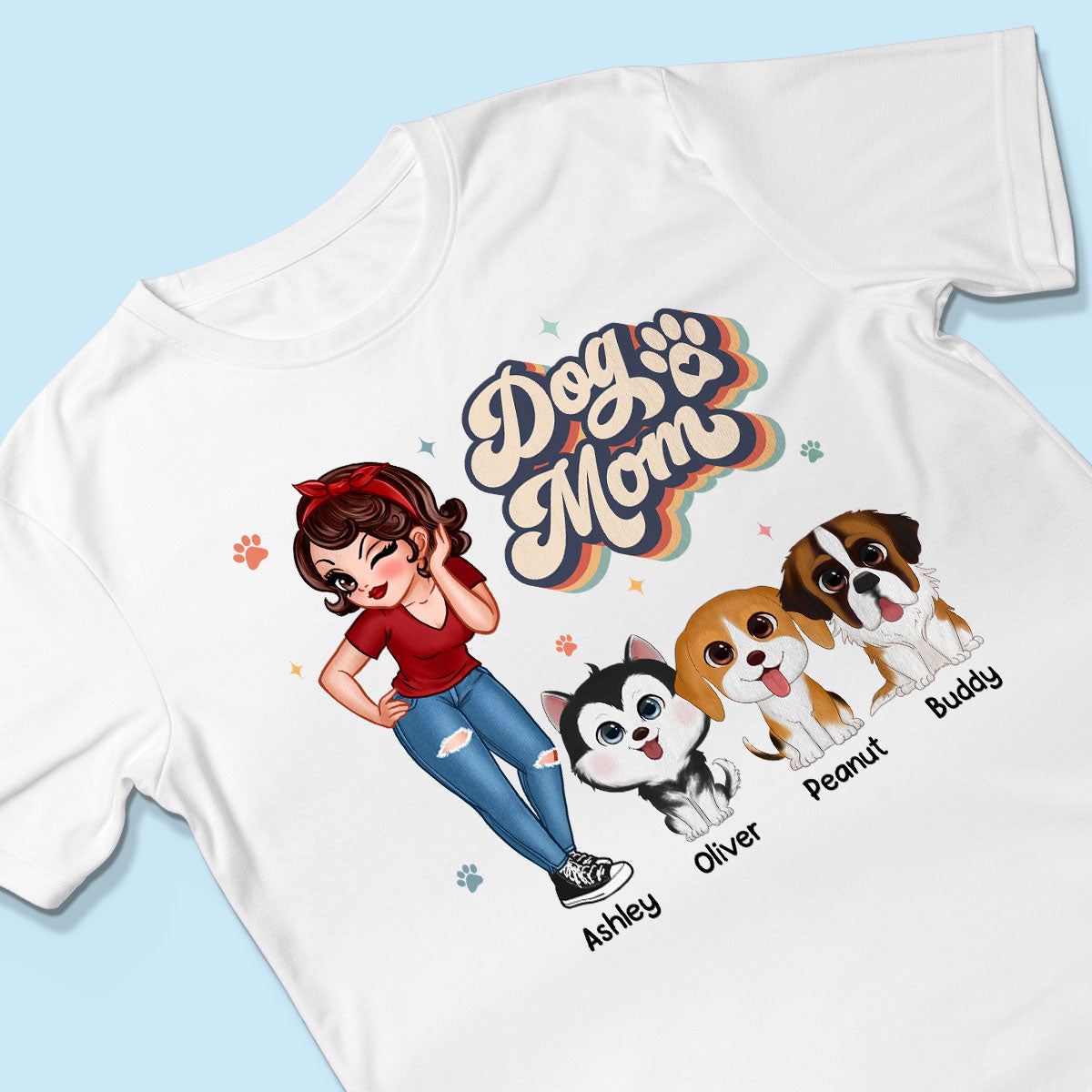Dog Mom Retro With Peeking Dogs Personalized Shirt