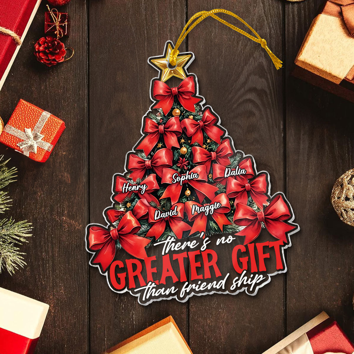 Christmas Coquette Bows Best Friends Sisters Personalized Acrylic Ornament, Christmas Gift for Besties, Sisters