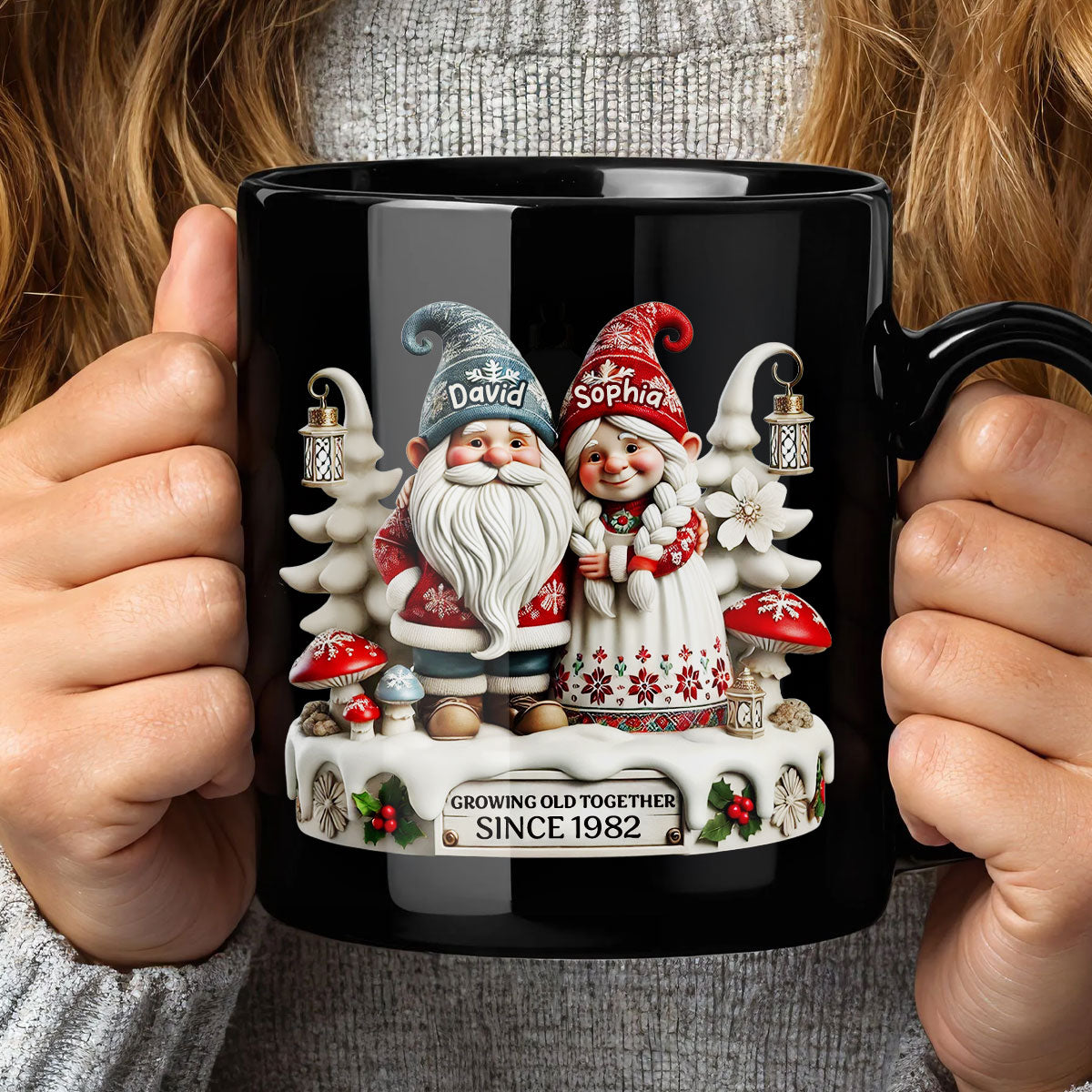 3D Effect Gnome Couple Together Personalized Mug, Heartfelt  Gift For Couple, For Him, For Her, Husband, Wife