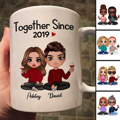 Couple Sitting - Personalized Mug - Anniversary Gift For Him, Gift For Her