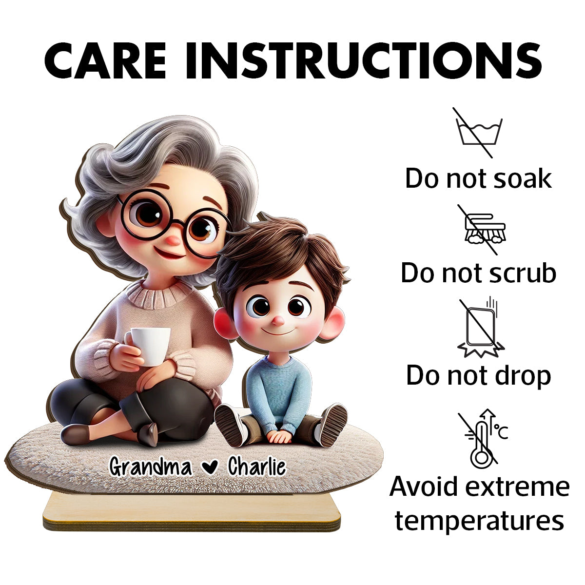 Happy Grandma & Grandkid 3D Personalized Standing Wooden Plaque, Perfect 2025 Gift For Mom, For Grandma