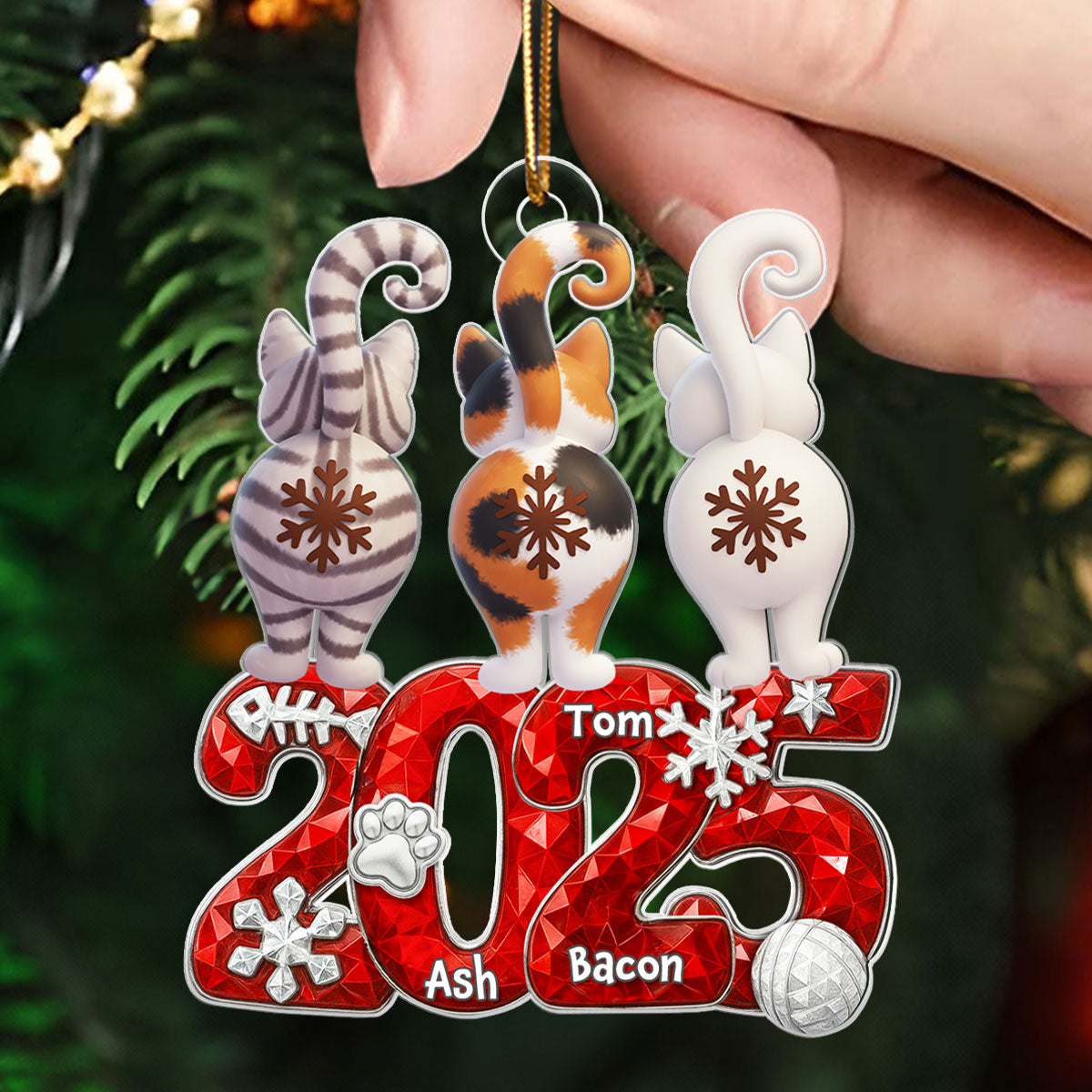 3D Crystal Effect Funny Cat Back View - Personalized Acrylic Ornament - Christmas Gift for Cat Lovers