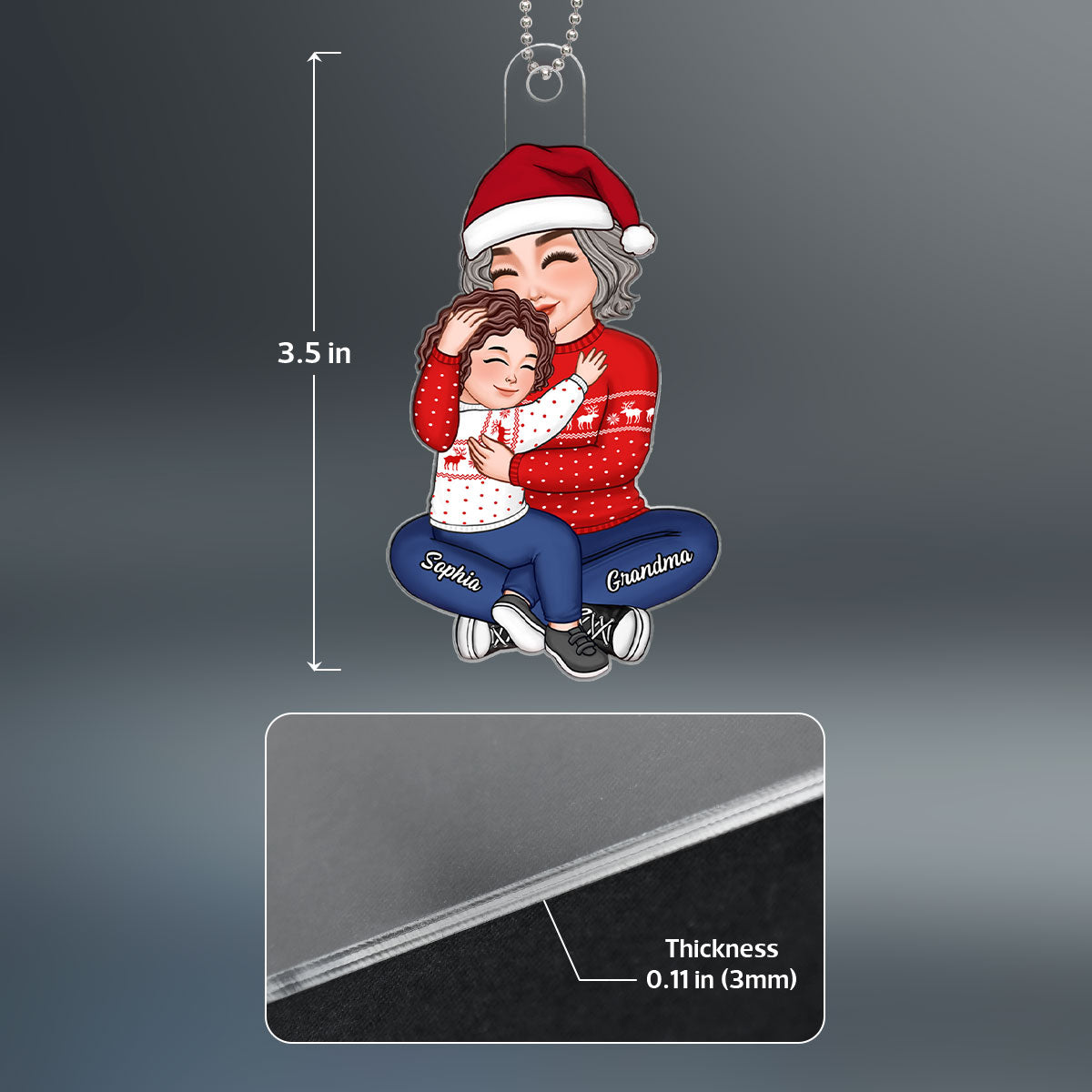 Grandma & Grandkid Hugging Cuddling Christmas Gift For Granddaughter Grandson Personalized Acrylic Ornament