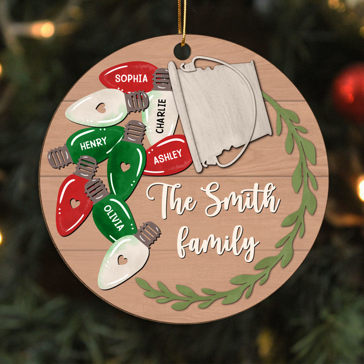 Christmas Light Family Personalized Wooden Ornament