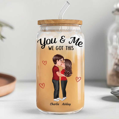 You & Me We Got This Couple Kissing Gift For Him Gift For Her Personalized Clear Glass Can