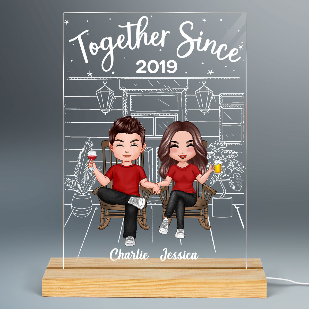 Couple Sitting Front Porch Personalized Plaque LED Night Light