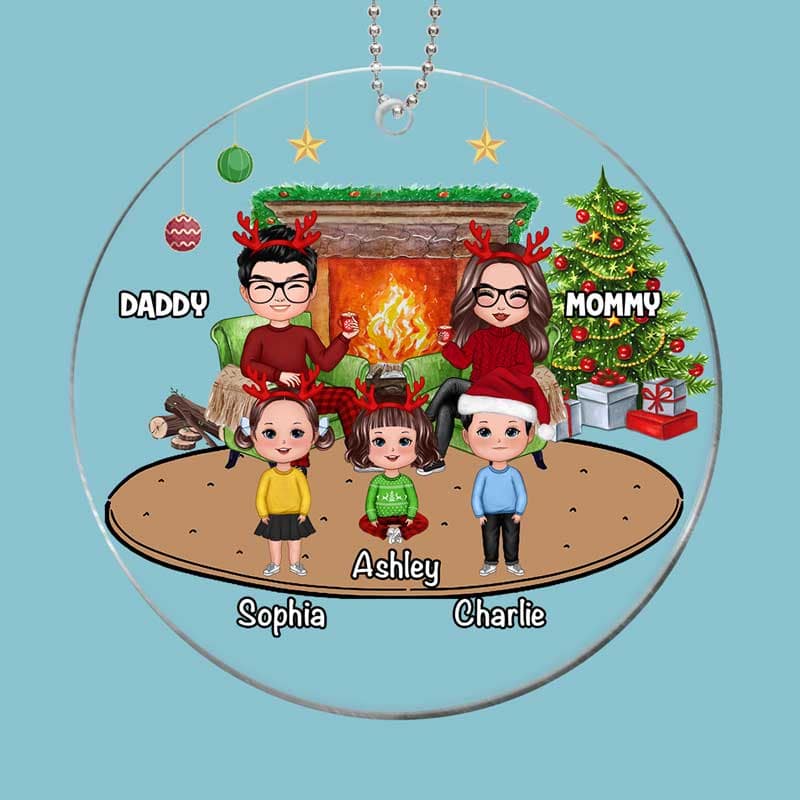 Doll Couples And Kids Personalized Christmas Acrylic Ornament