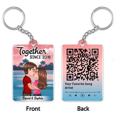 Doll Couple Kissing Rose Sunset Favorite Song QR Code Personalized Acrylic Keychain