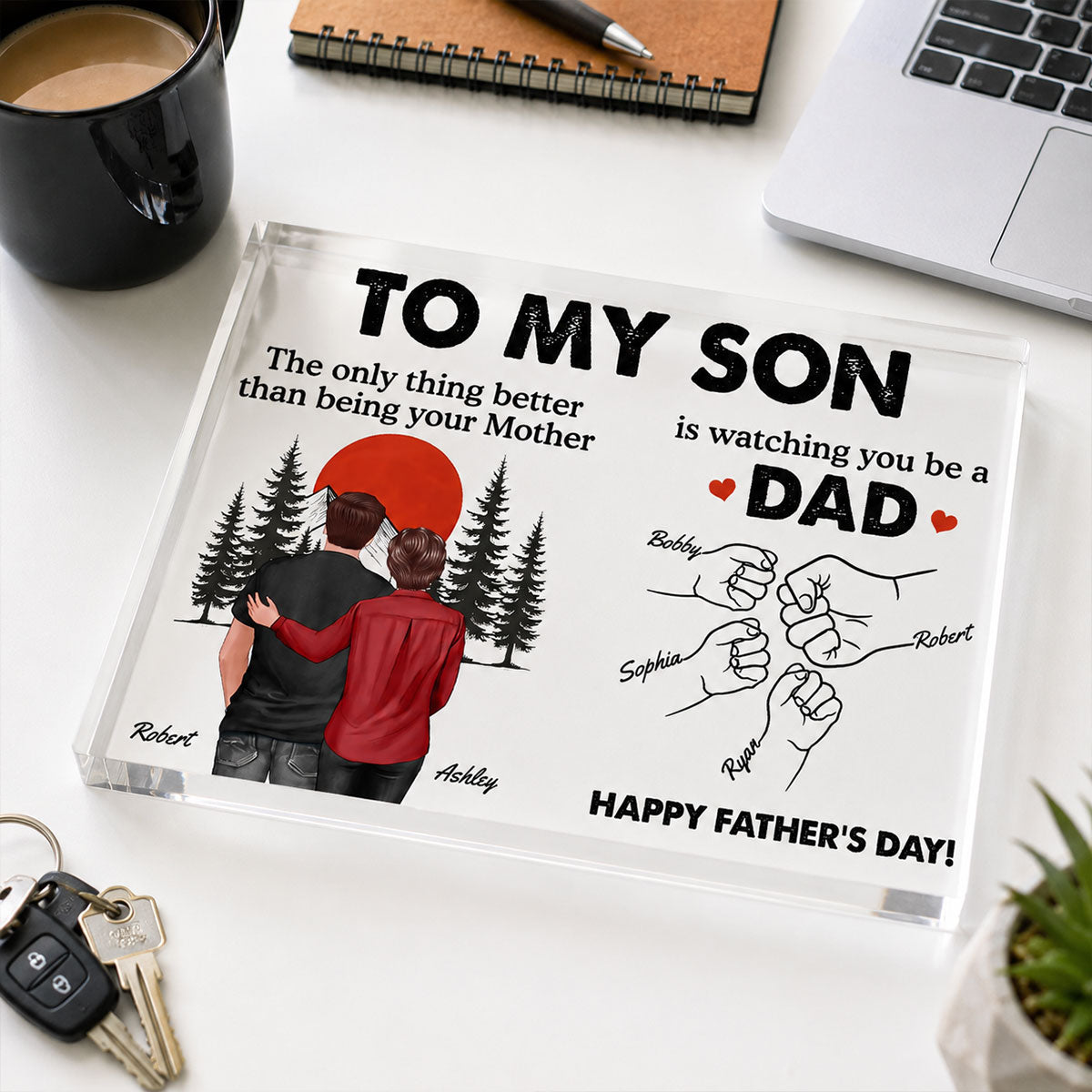 Retro Vintage Sunset To My Son Watching You Be A Dad - Personalized Acrylic Block Plaque - Father's Day Gift For Son