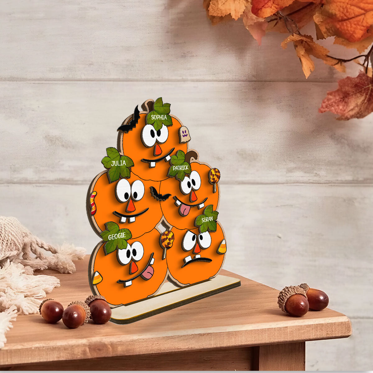 Halloween Pumpkin Family Personalized 2-Layer Standing Wooden Plaque