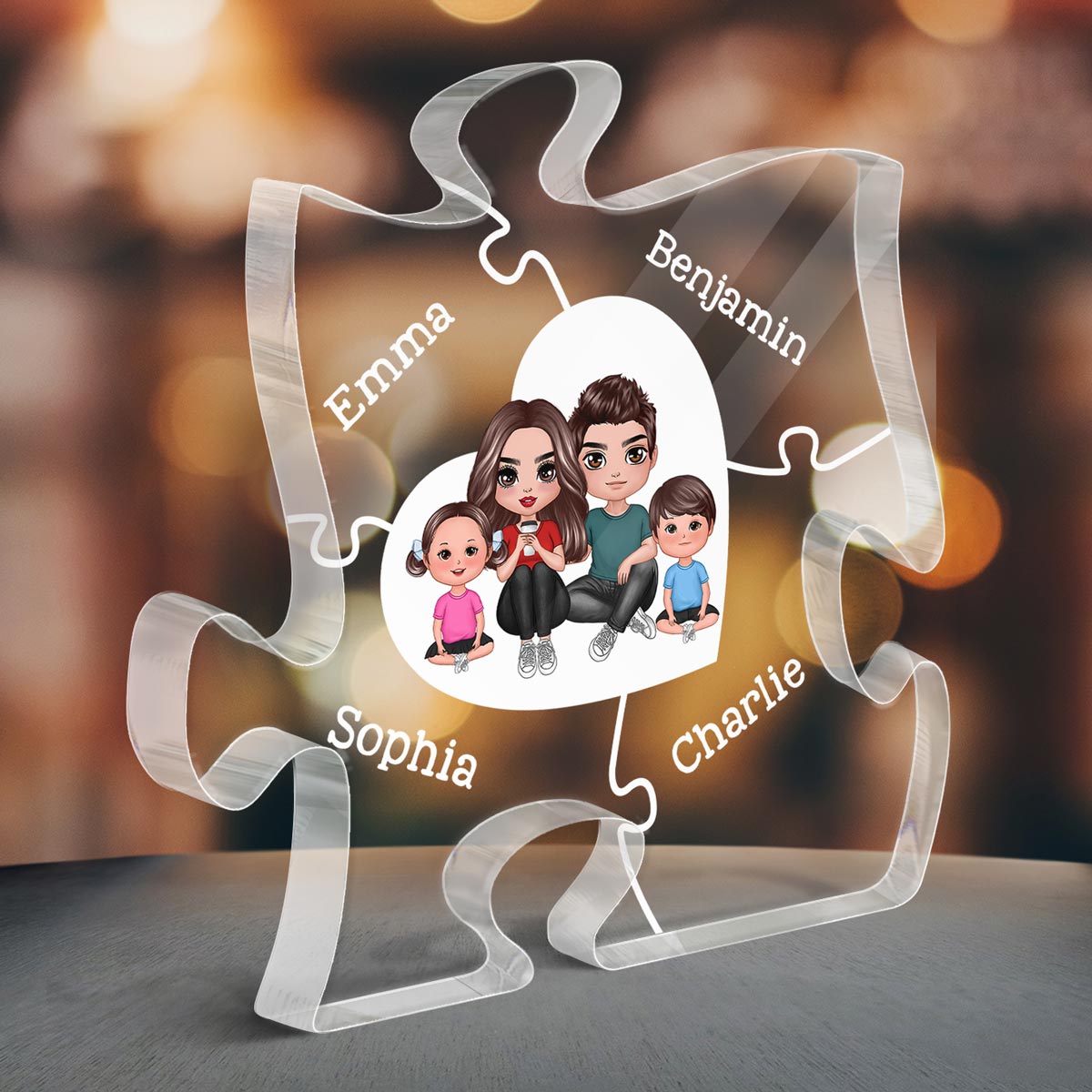 Together We Make A Family Puzzle Heart Personalized Acrylic Puzzle Plaque
