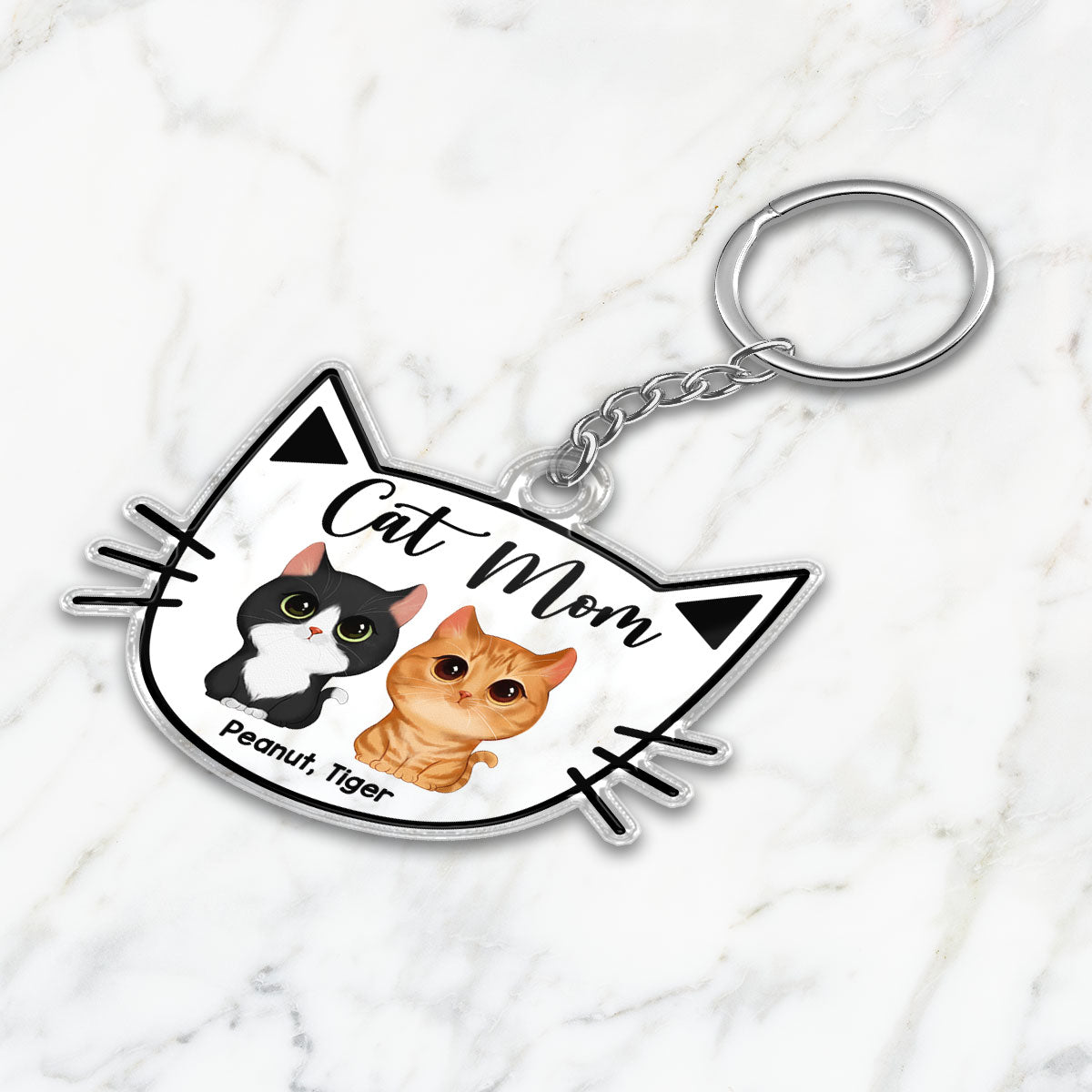 Cat Mom Watercolor Cute Cats Cat Face Shape Personalized Acrylic Keychain