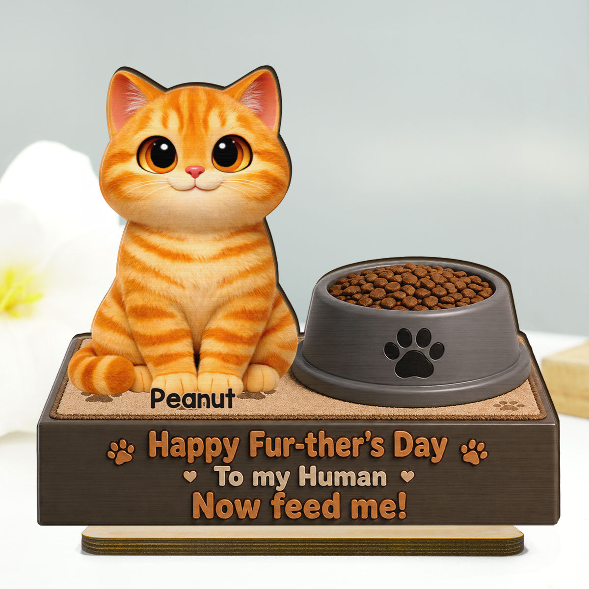 Cute Fluffy Cats Happy Fur-ther's Day Human - Personalized 2-Layered Wooden Plaque - Funny Father's Day Gift For Cat Dad, Cat Lovers
